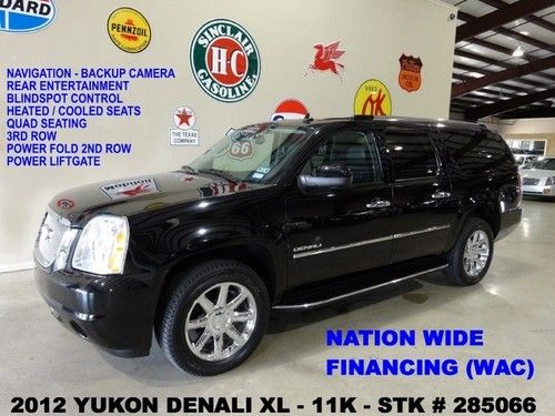 12 yukon denali xl,awd,sunroof,nav,rear dvd,htd/cool lth,bose,chrome 20's,11k!!