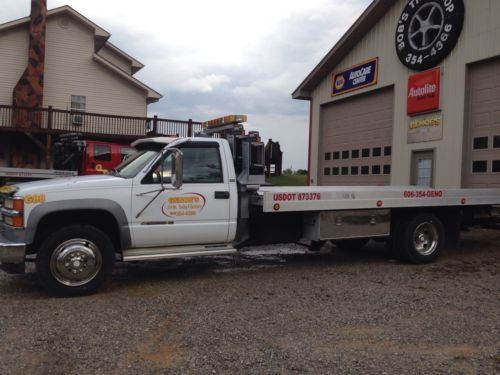 1996 chevrolet 3500 hd rollback wrecker 454 gas 5-sp side recovery boom. tow