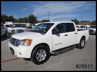 V8 white nissan titan black cloth crewcab short bed pickup truck - we finance!