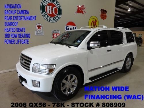 06 qx56,sunroof,nav,back-up,rear dvd,htd lth,6disk cd,chrome whls,78k,we finance