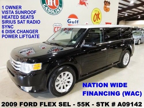 2009 flex sel,vista roof,htd lth,6 disk cd,sync,3rd row,18in whls,55k,we finance