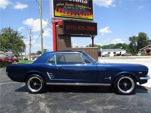 1966 ford mustang 289 a-code v8 t10 3 speed 82,051 miles blue w/ white stripes