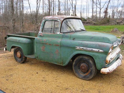 1959 chevrolet apache truck, green body w/ white top cab