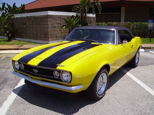 1967 camaro ss 350 restored yellow / blk stripes auto ps. orig invoice / receipt