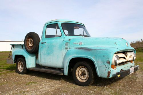 1955 ford f-100- 272 y block-3 speed-hot rod-rat rod-patina-1953-1954-1956