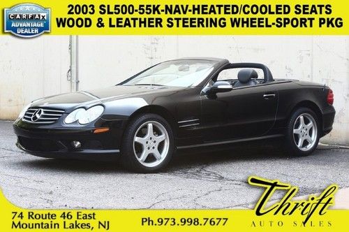 2003 sl500-55k-nav-heated/cooled seats-wood &amp; leather steering wheel-sport pkg