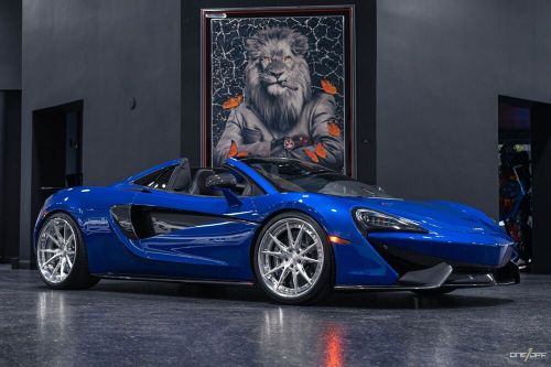 2018 mclaren 570s spider in mso burton blue w/ mso titanium exhaust + ag lu