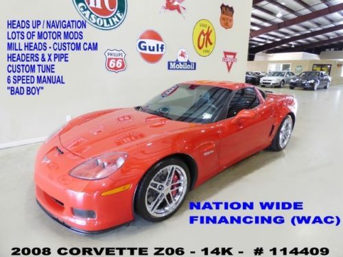 08 corvette z06,6speed trans,mtr mods,hud,nav,htd lth,chrome whls,14k,we finance