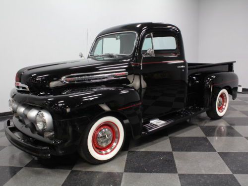 Gorgeous black paint, period correct flathead v8, rack and pinion steering