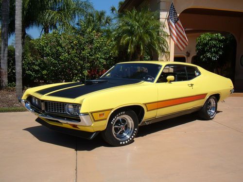 1971 ford torino gt,grabber yellow,351,4 spd,shaker hood,marti report, original!