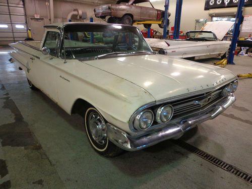 1960 el camino, barn find, hidden away 25 years. 348/powerglide, ps, pb wow!