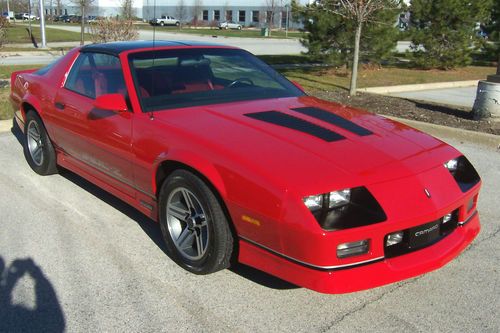 1986 chevrolet camaro iroc z28 bright red t-tops tpi only 9,700 original miles!!