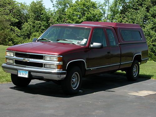 1996 red gasoline 454 chevy c10 3500 rwd long-bed fiberglass cap included