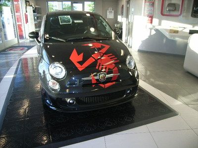 Abarth custom scorpion stipes black tinted with hyper black wheels and floor mat