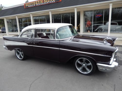 1957 chevrolet 150 dark maroon fi v8 4 wheel disc leather recent restotion