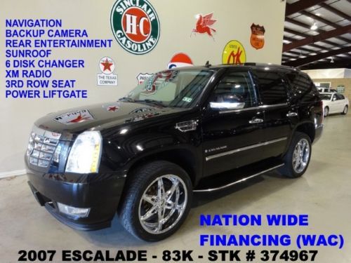 2007 escalade awd,sunroof,nav,rear dvd,htd/cool lth,bose,dub 22&#039;s,83k,we finance