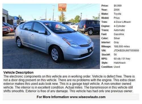 2006 toyota prius base hatchback 4-door 1.5l