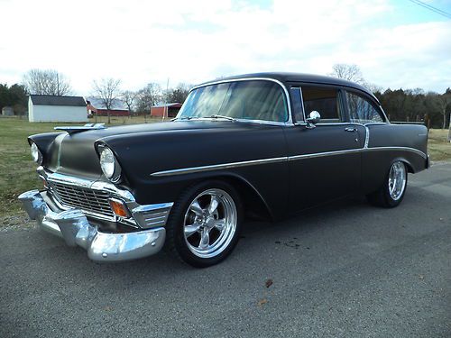 1956 chevrolet 2 door post.hot rod black   big wheels  solid  new motor/trans